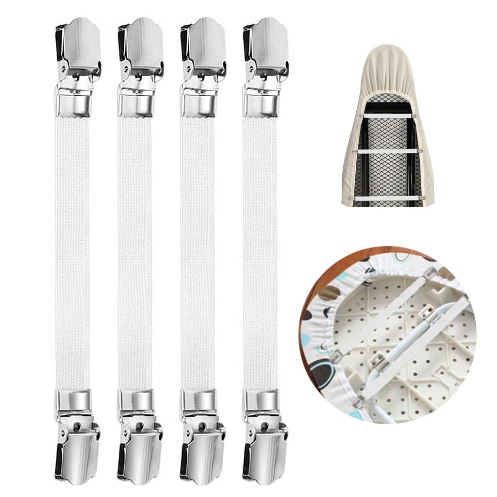 HASTHIP 9'' Dual Clip Fastener for Ironing Board Cover Elastic Fasteners for Ironing Board Utility Corner Fastener Straps for Seats Cover, Mattres, Sheet, 4Pcs HASTHIP 9'' Dual Clip Fastener for Ironing Board Cover Elastic Fasteners for Ironing Board Utility Corner Fastener Straps for Seats Cover, Mattres, Sheet, 4Pcs